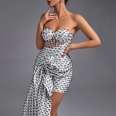 Strapless Mesh Draping Corset Gown