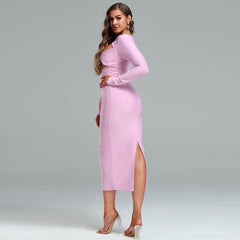 Round Neck Midi Hollow-out Bandage Dress