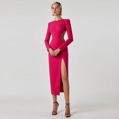 Round Neck Open Waist Midi Bandage Dress