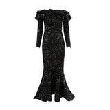 Off Shoulder Long Sleeve Fishtail Maxi Prom Dress