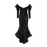 Off Shoulder Long Sleeve Fishtail Maxi Prom Dress
