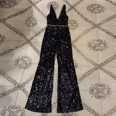 V Neck Sleeveless Sequined Bodycon Jumpsuit