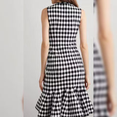 Round Neck Sleeveless Midi Plaid Bodycon Dress