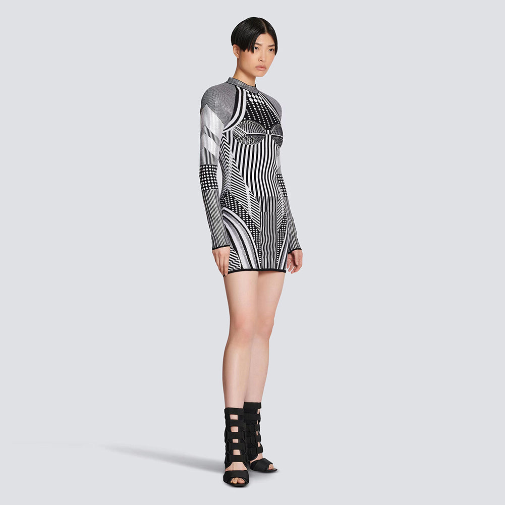 Jacquard-Knit Pattern Mini Dress