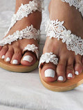 Lace Flower Pearl Flat Beach Sandals