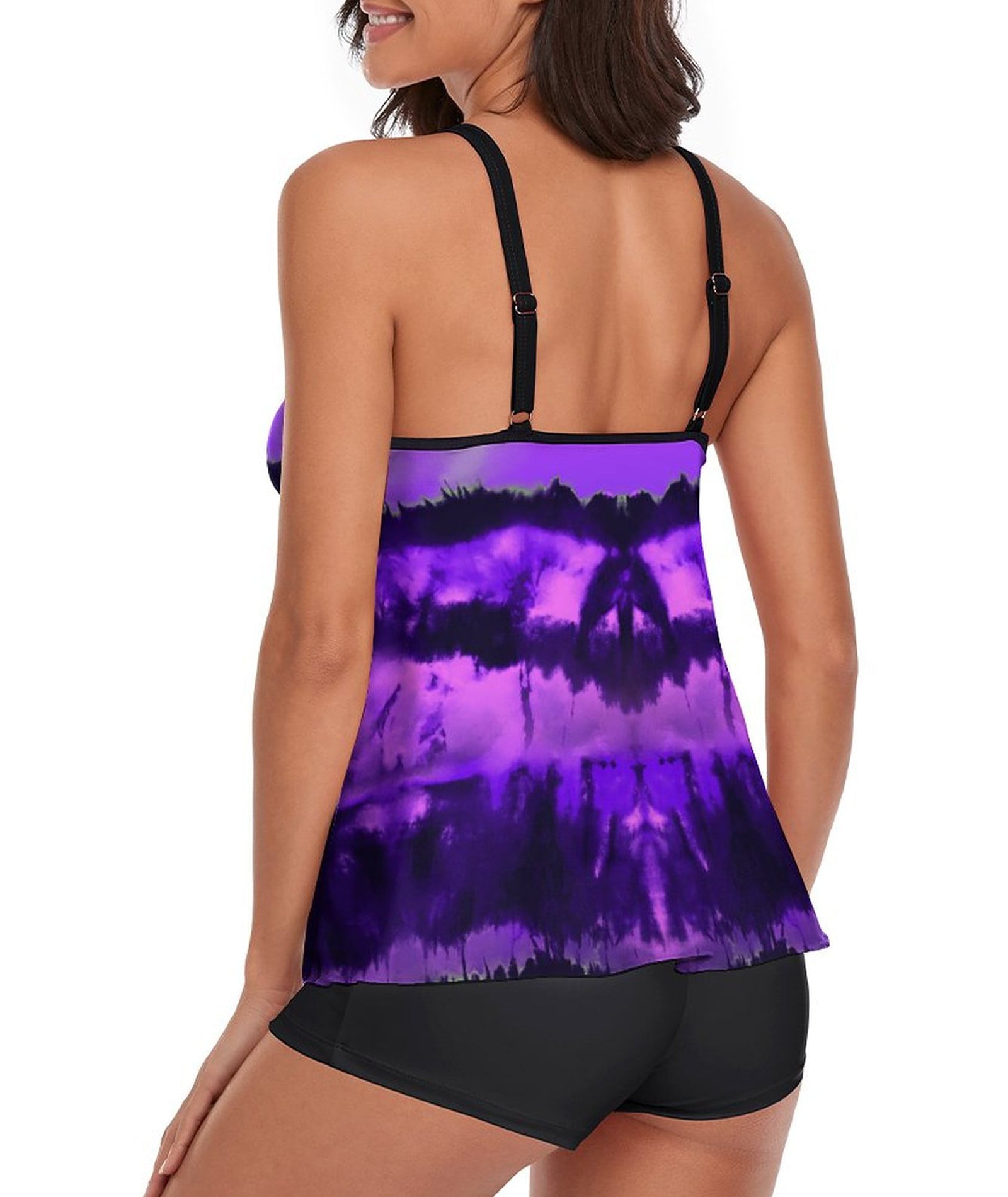 Tankini Ink Purple Tank Top Two Piece Bathing Suits with Boyshorts