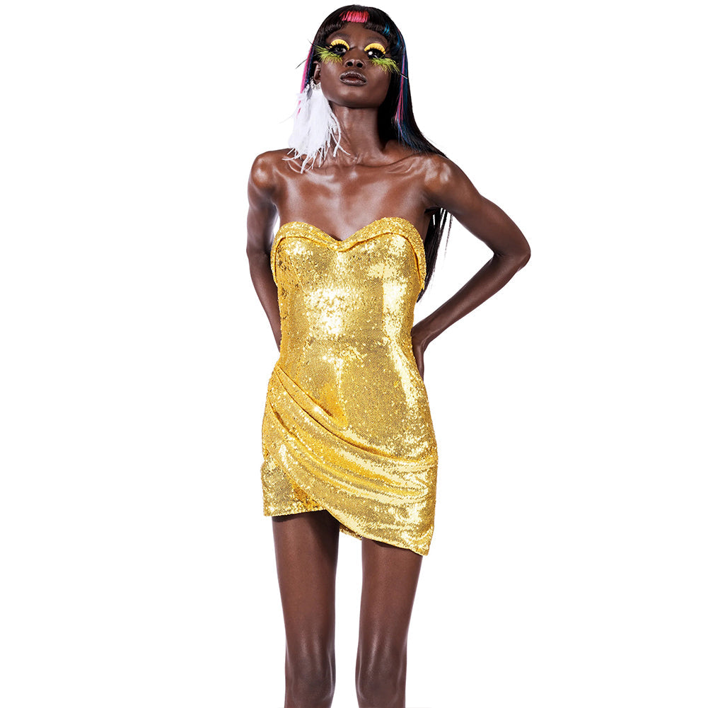 Strapless Sleeveless Mini Sequined Bodycon Dress