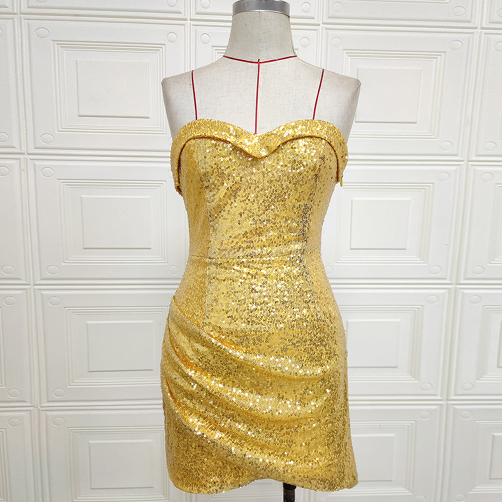 Strapless Sleeveless Mini Sequined Bodycon Dress