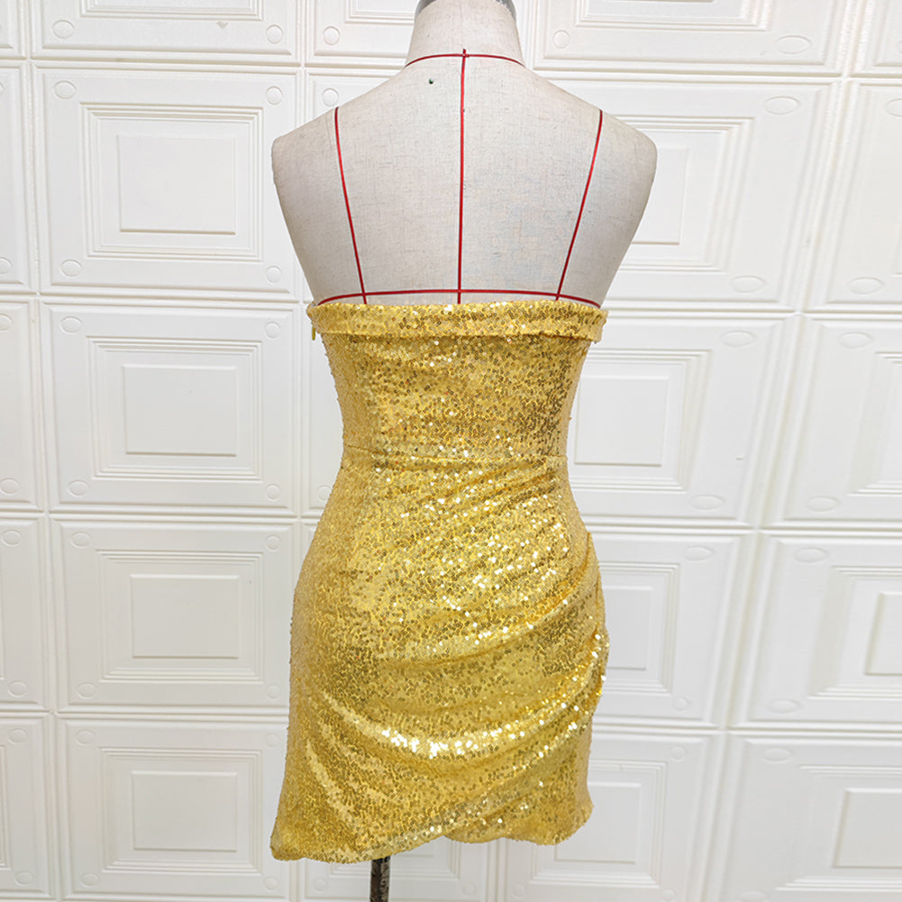 Strapless Sleeveless Mini Sequined Bodycon Dress