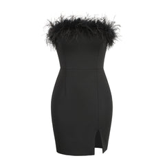 Strapless Sleeveless Feather Mini Bodycon Dress KLYF800