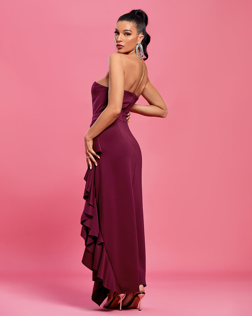 Off Shoulder Asymmetrical Frill Maxi Dress