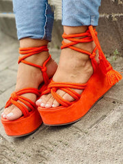 Lace Up Wedge Platform Sandals