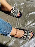 Leopard Rhinestone Flat Slippers