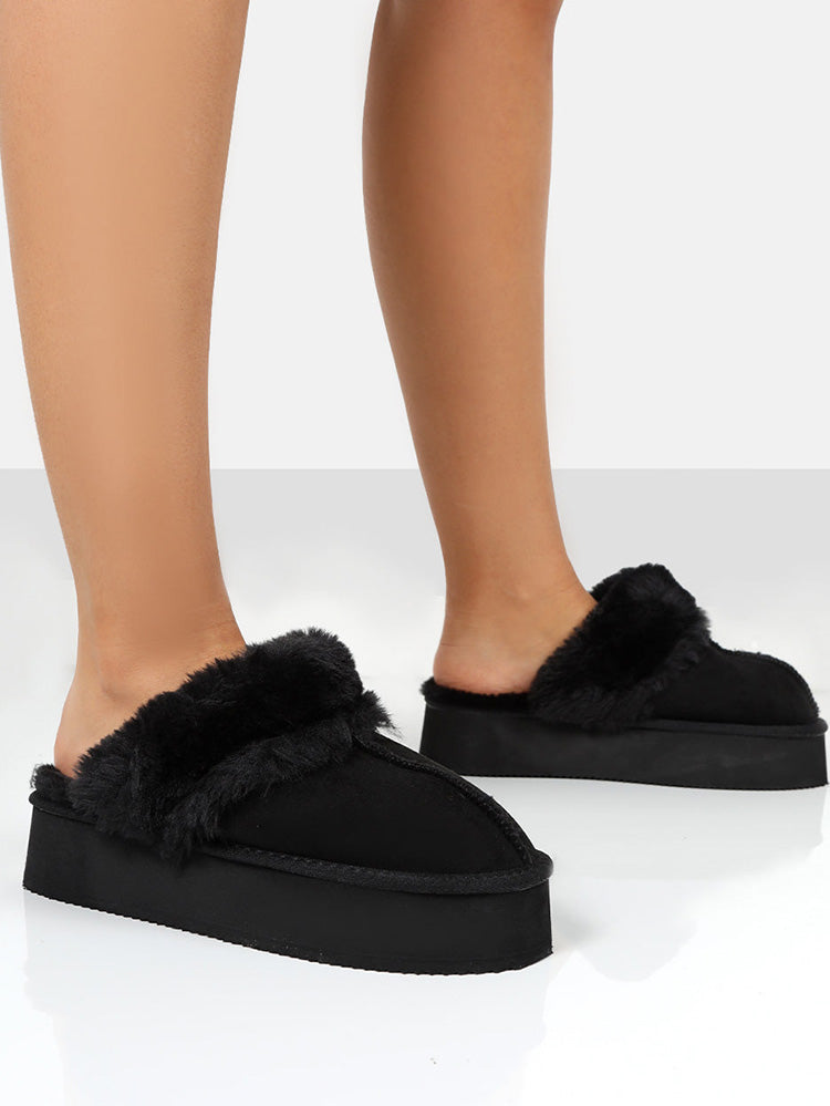 Plush Faux Suede Platform Slider