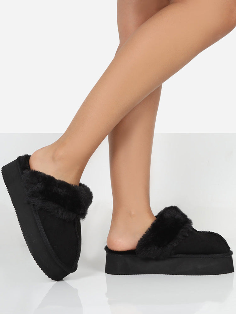 Plush Faux Suede Platform Slider