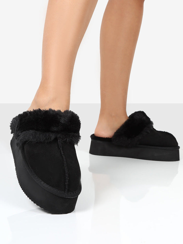 Plush Faux Suede Platform Slider