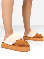 Plush Faux Suede Platform Slider