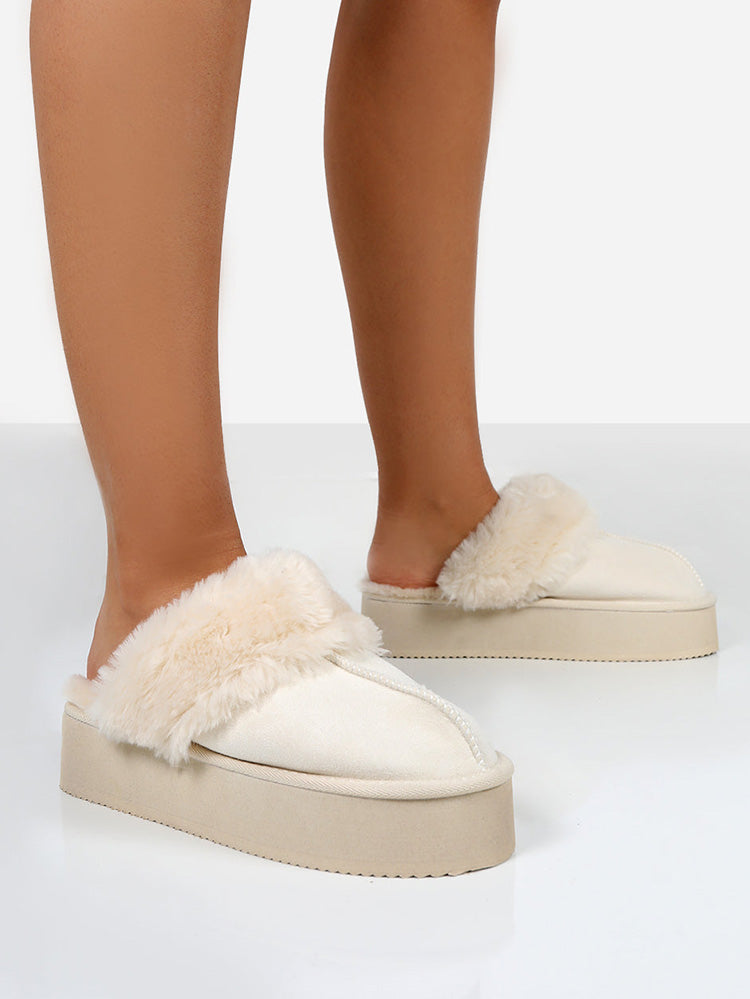 Plush Faux Suede Platform Slider