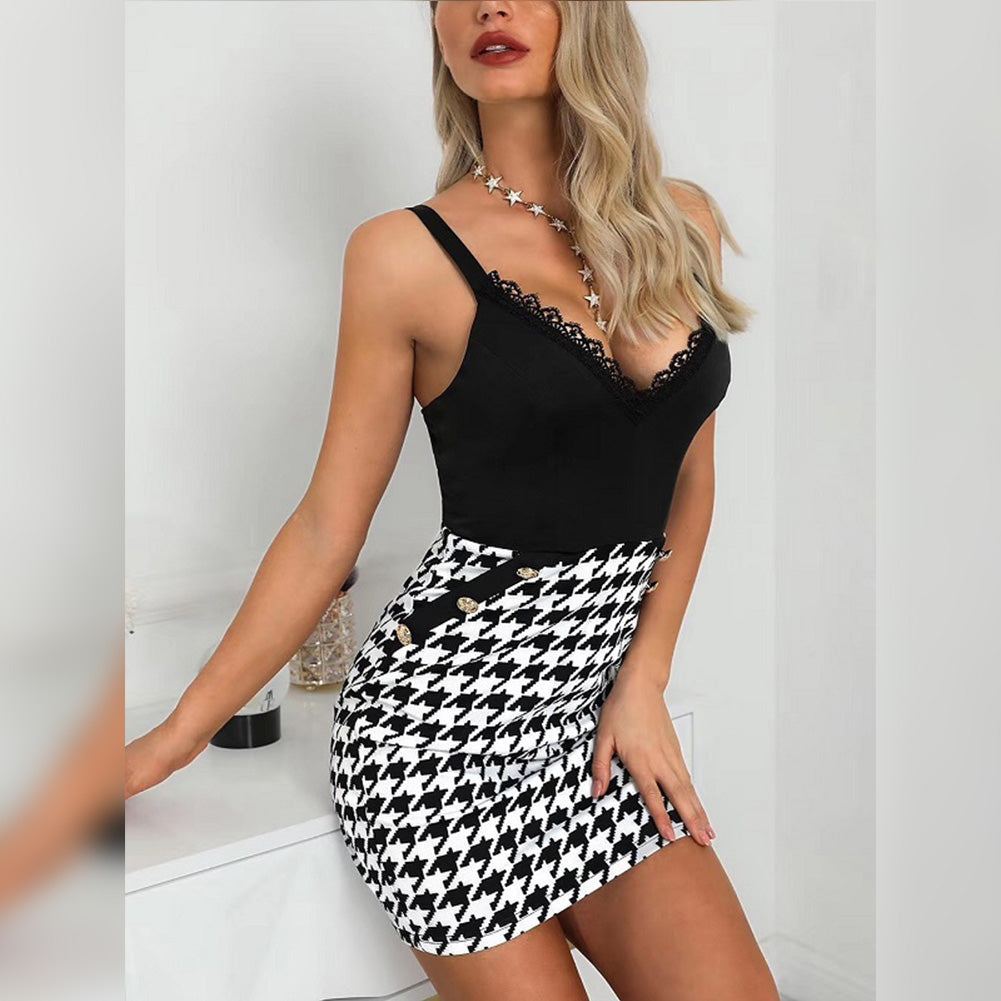 Strappy Sleeveless Plaid Mini Bandage Dress