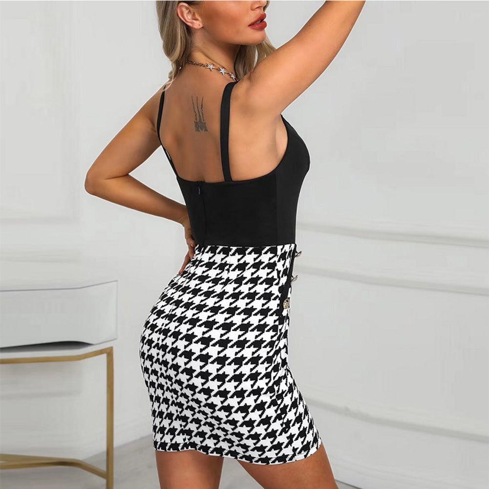 Strappy Sleeveless Plaid Mini Bandage Dress