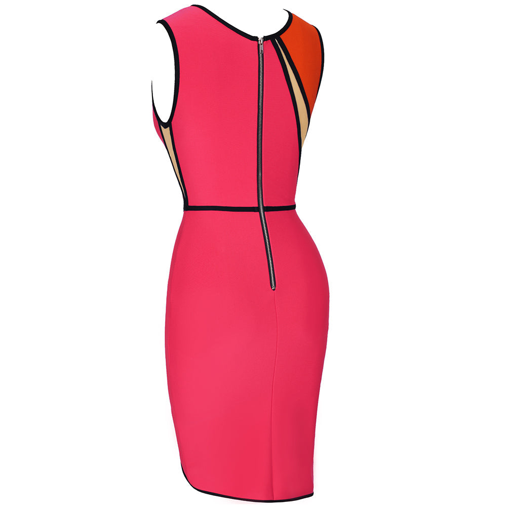 V Neck Sleeveless Mesh Mini Bandage Dress