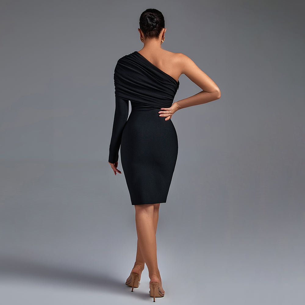 Robe bandage asymétrique mi-longue à une épaule