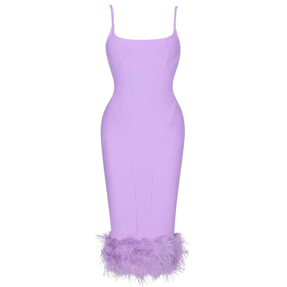 Strappy Feather Midi Bandage Dress