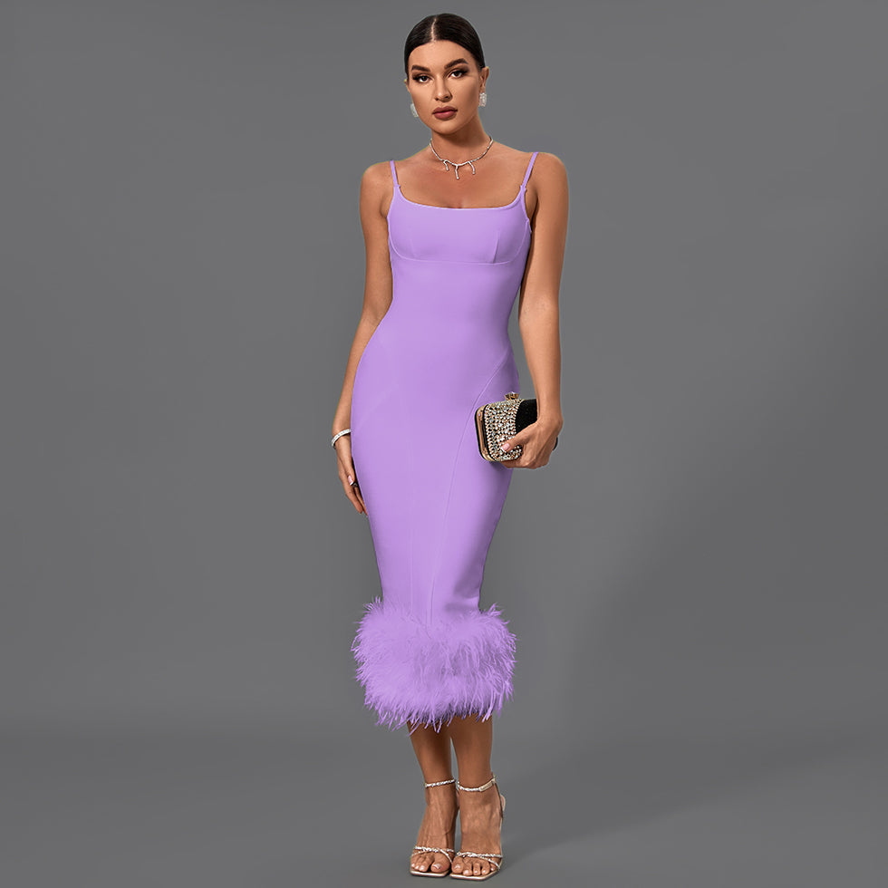 Strappy Feather Midi Bandage Dress