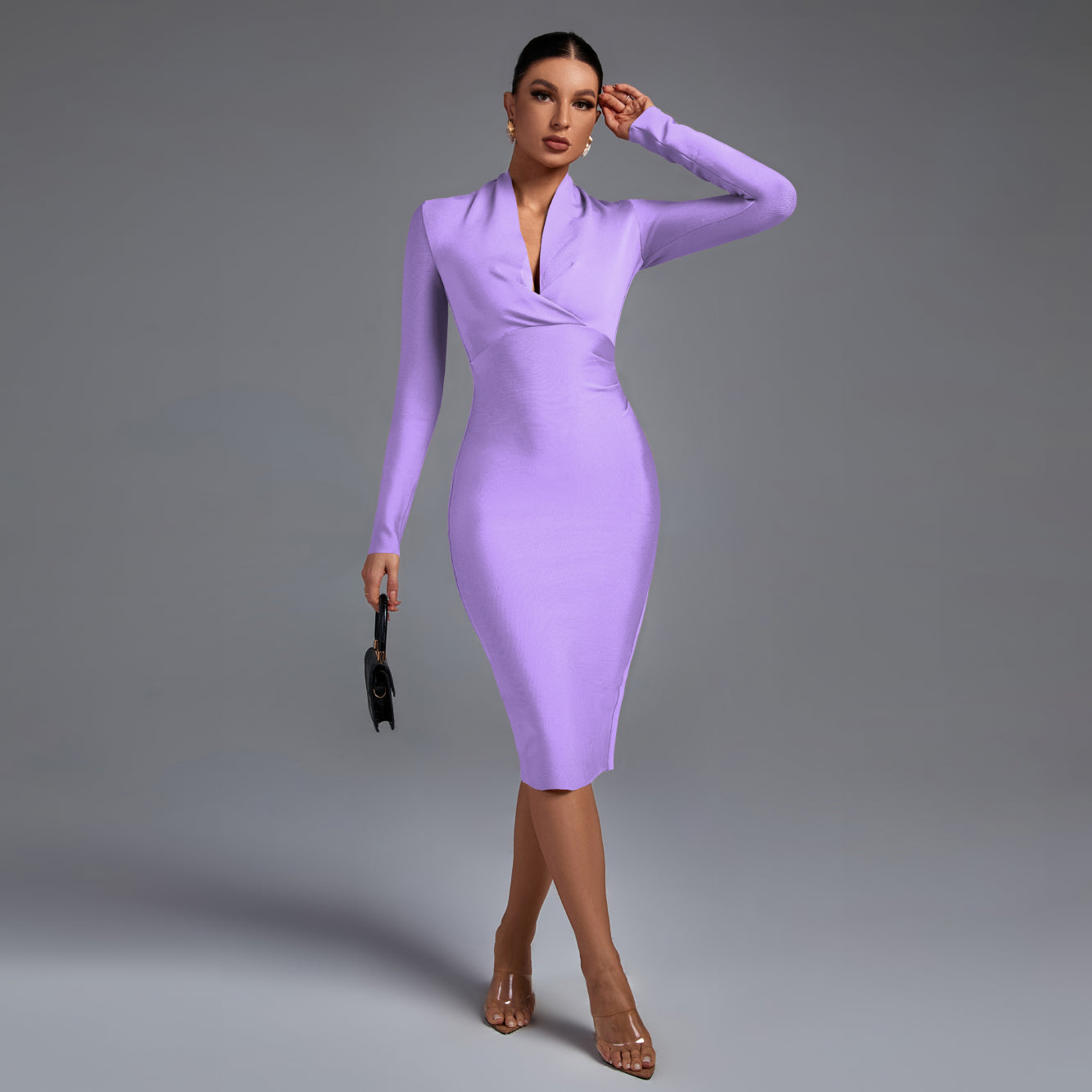 V Neck Long Sleeve Bandage Dress