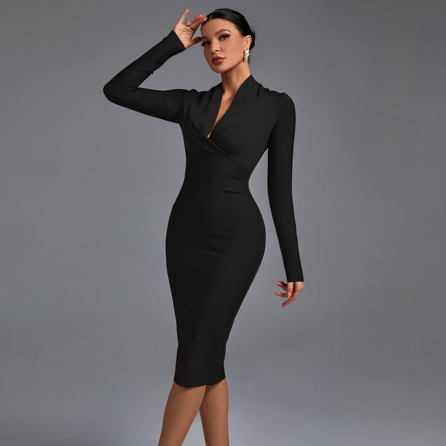 V Neck Long Sleeve Bandage Dress