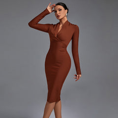 V Neck Long Sleeve Bandage Dress