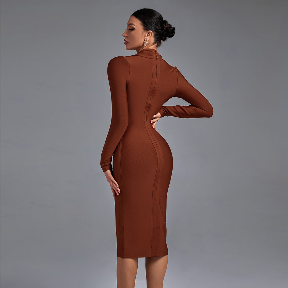 V Neck Long Sleeve Bandage Dress