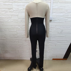 Round Neck Long Sleeve Tie Bandage Jumpsuit