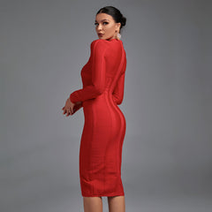 High Neck Long Sleeve Cut Out Over Knee Bandage Dress