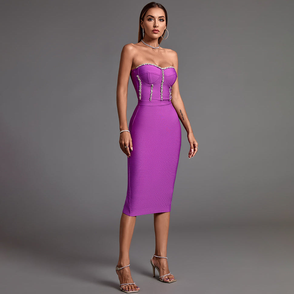 Strapless Drill Chain Midi Bandage Dress