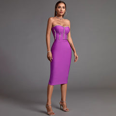 Strapless Drill Chain Midi Bandage Dress