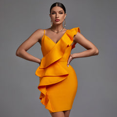 V Neck Sleeveless Frill Mini Bandage Dress