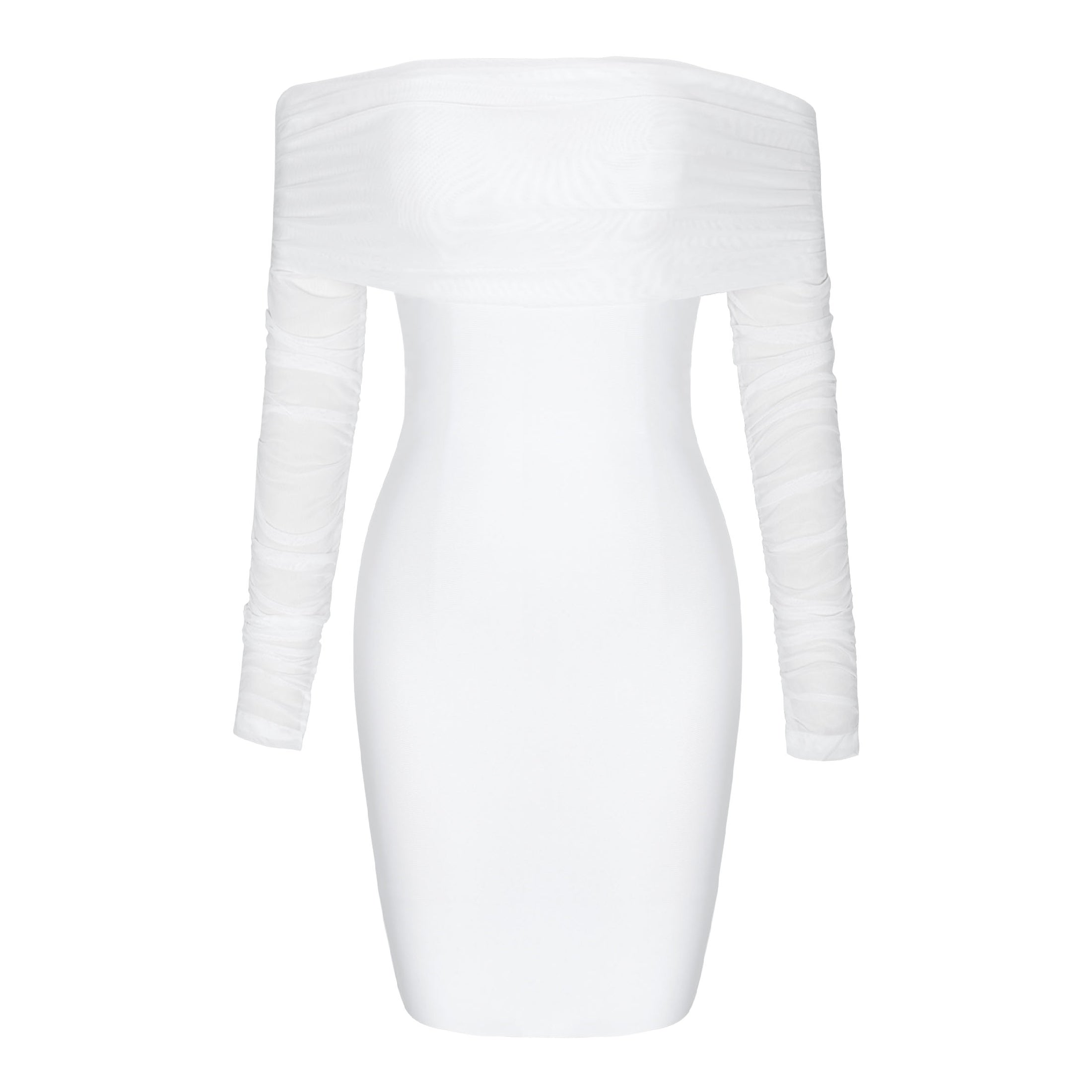 Off Shoulder Long Sleeve Frill Mini Bandage Dress