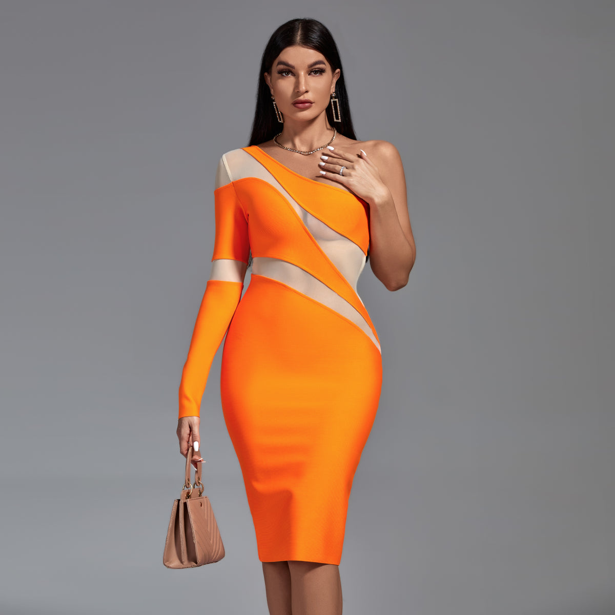 Robe bandage asymétrique en maille mandarine