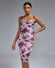 Robe mi-longue fleurie violette et rose