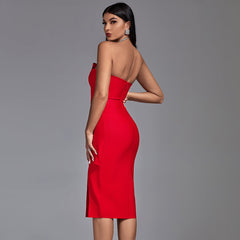 Strapless Ruffle Midi Bandage Dress