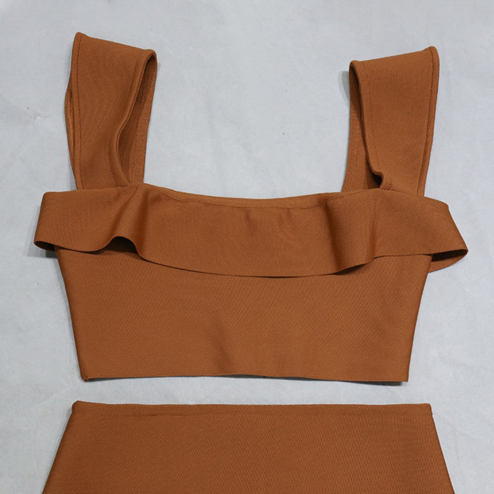 Square Collar Sleeveless Frill Bandage Set