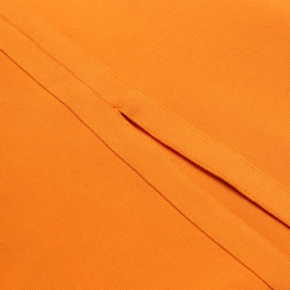 Robe bandage mi-longue à découpes et col montant et manches courtes orange