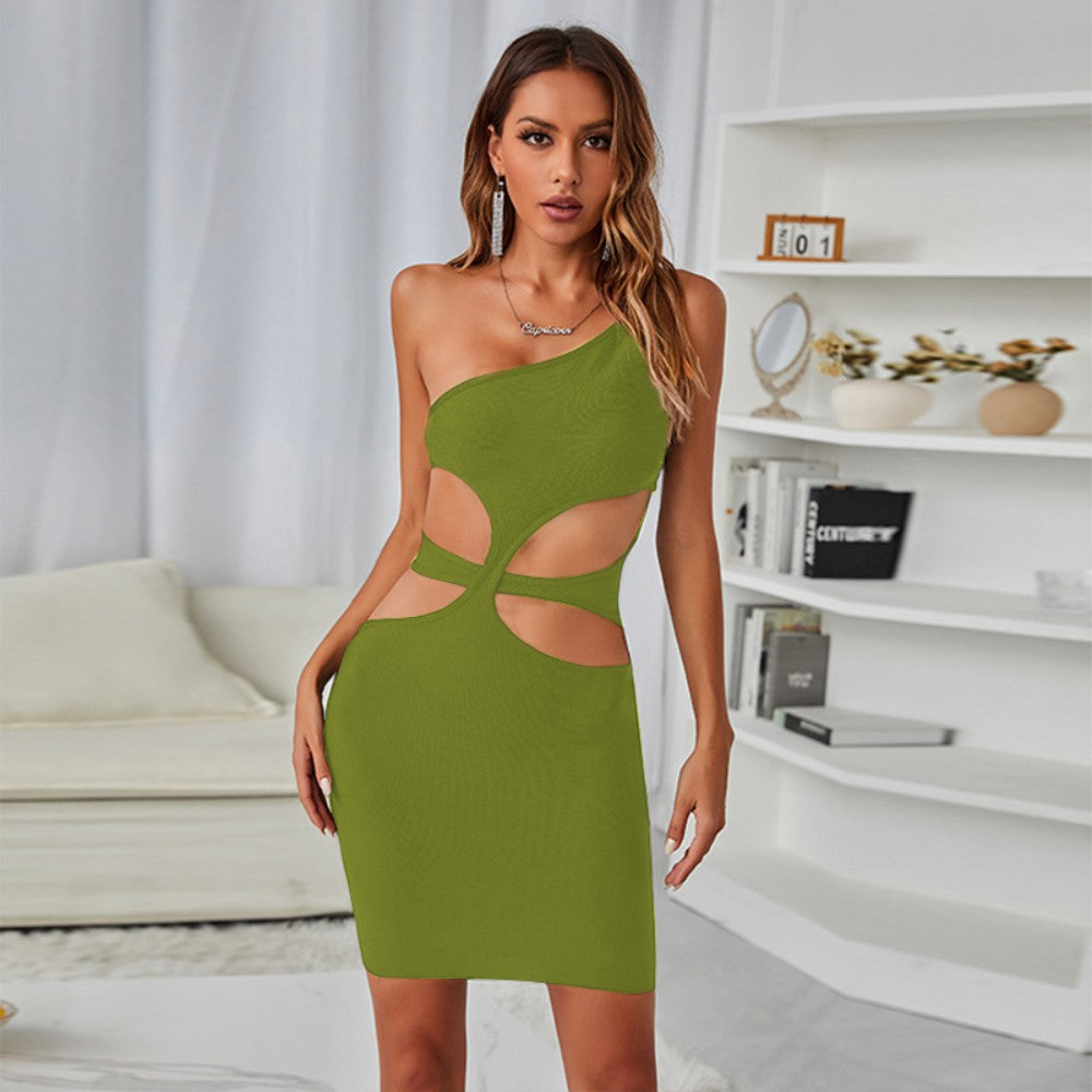 One Shoulder Sleeveless Mini Cut Out Bandage Dress