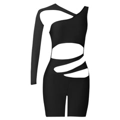 V Neck One Sleeve Cut Out Bandage Jumpsuit