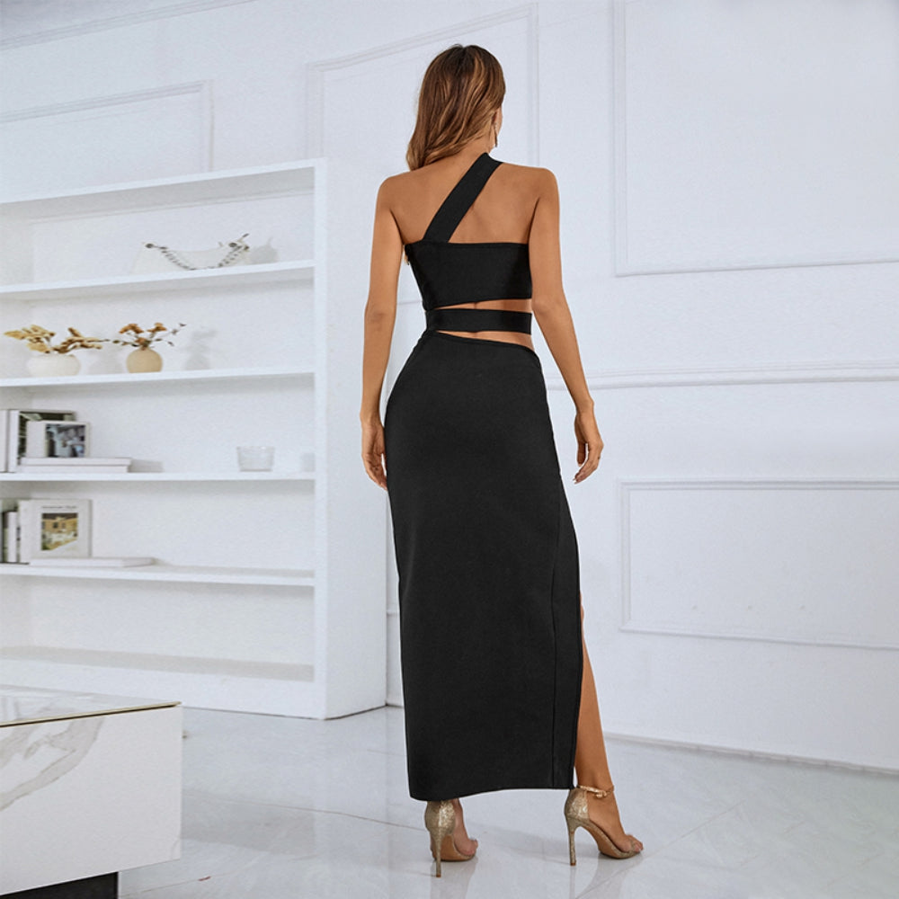 One Shoulder Sleeveless Maxi Exposed Waist Bandage Dress