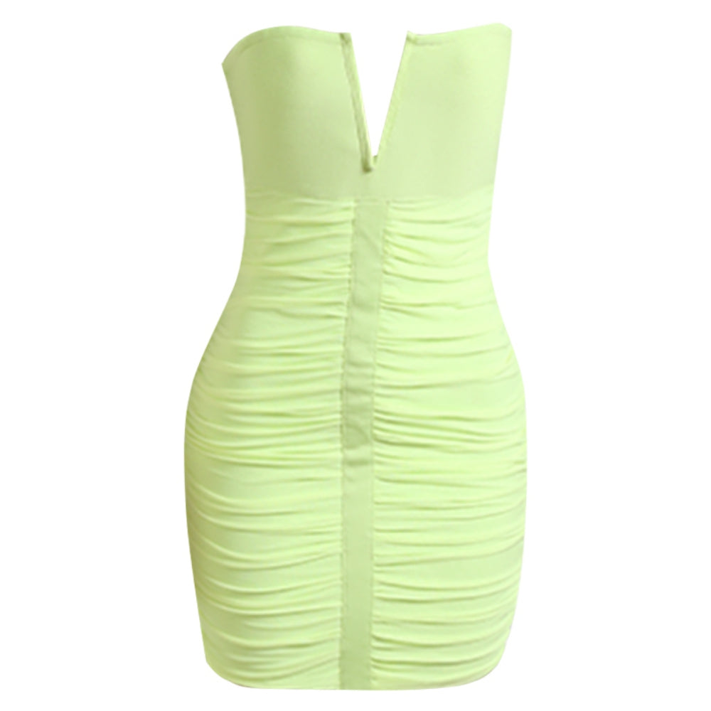 Strapless Sleeveless Wrinkled Mini Bandage Dress