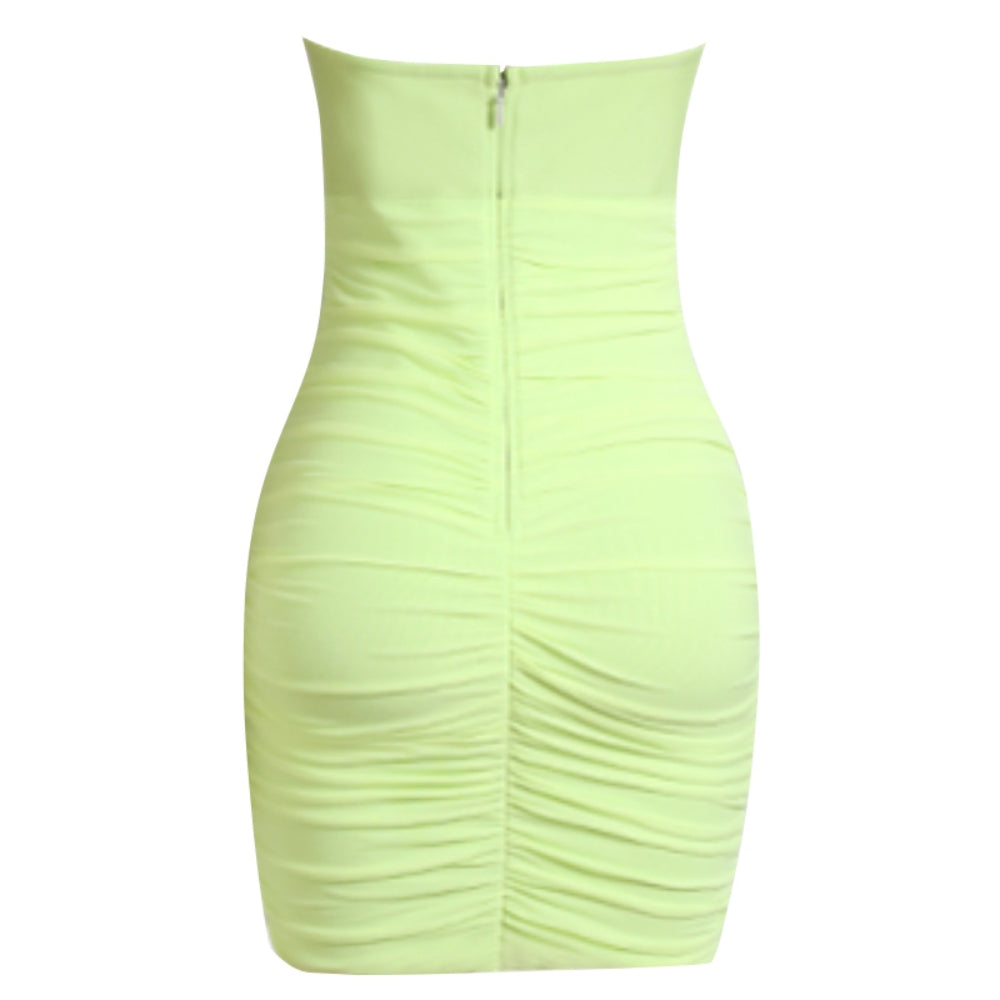 Strapless Sleeveless Wrinkled Mini Bandage Dress