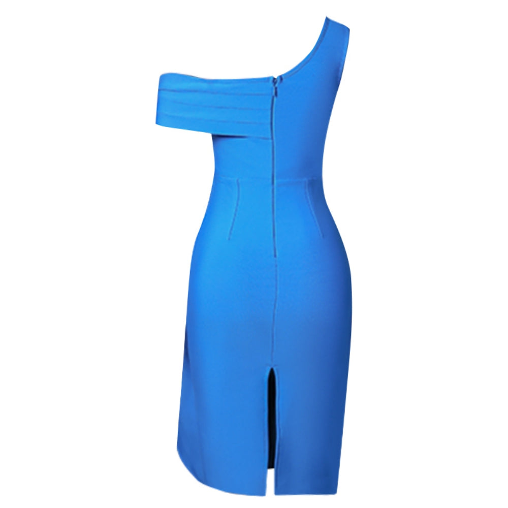 One Shoulder Short Sleeve Midi Frill Bandage Dress