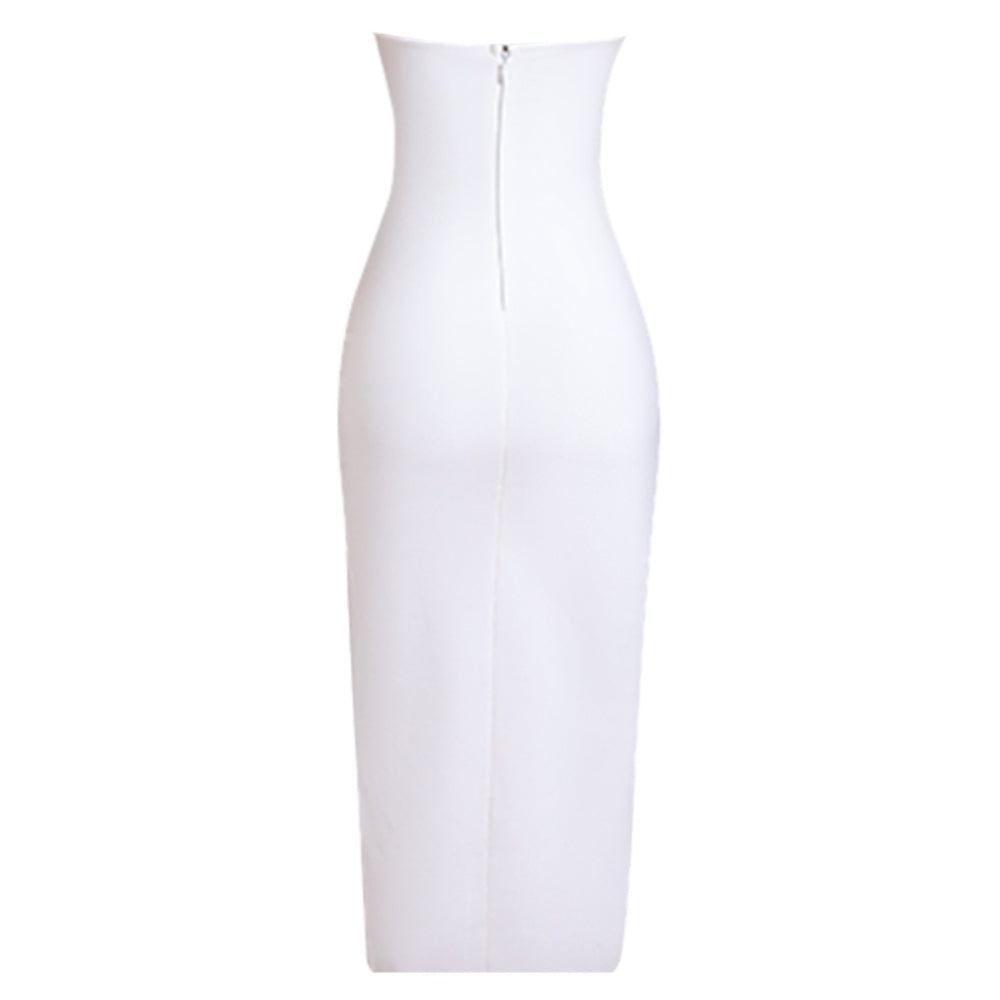 Strapless Sleeveless Midi Hollow out Bandage Dress